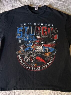 Sturgis 2022 Motorcycle Rally Graphic Tee - Black, Red & Blue Vintage